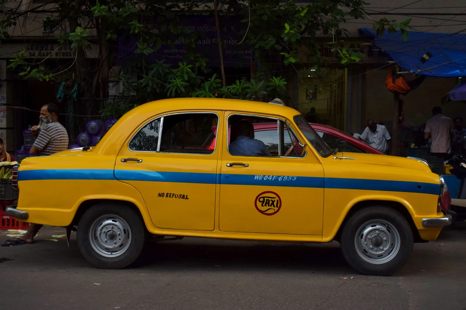 Yellow Ambassador taxi parked at Dalhousie
